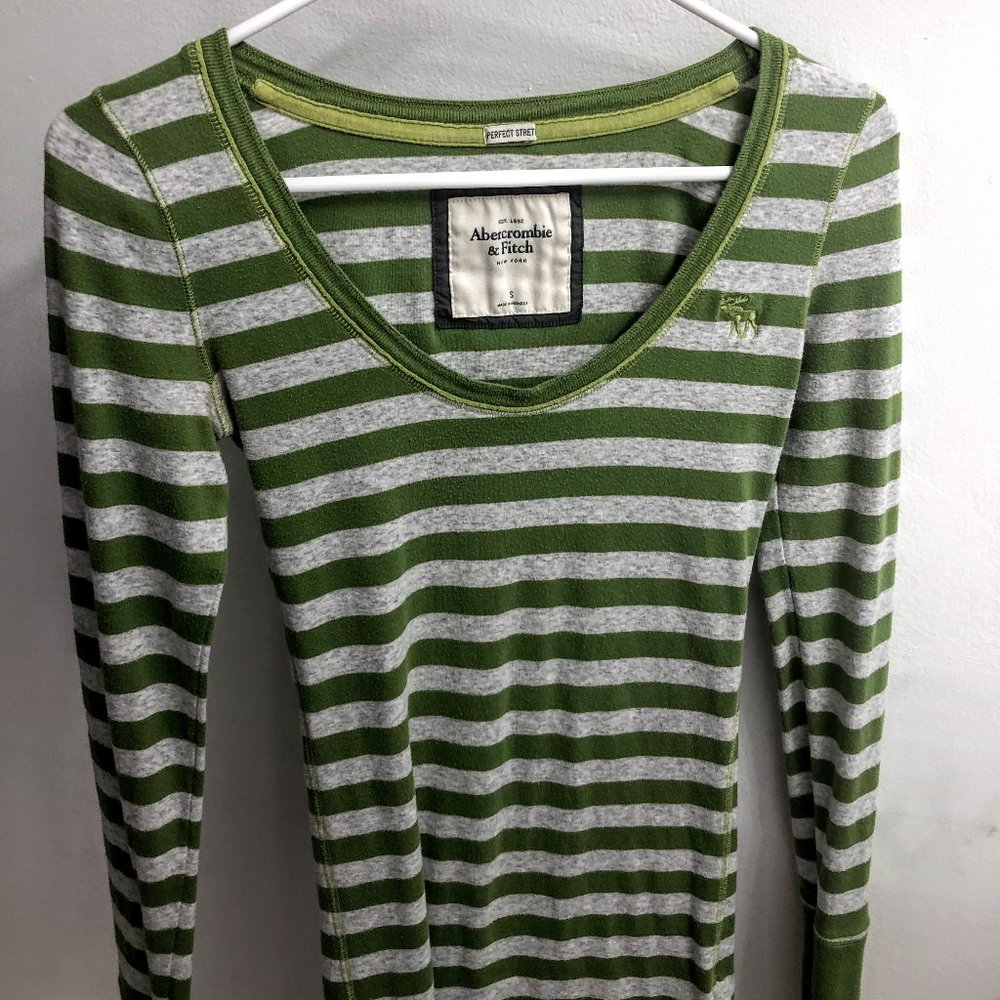 Long sleeve green gray stripe shirt